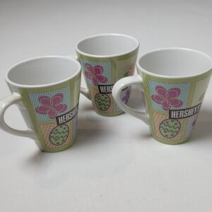 Hershey's Easter Coffee Mugs Set of 3 Pastel Patchwork Floral Egg Bunny 51498
